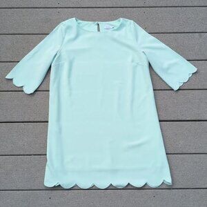 Tobi Sweetly Scalloped Shift Mini Dress | 3/4 Sleeve Scallop Mini Shift Dress